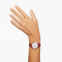 Crystalline Wonder watch, Swiss Made, Leather strap, Red, Rose gold-tone finish by SWAROVSKI
