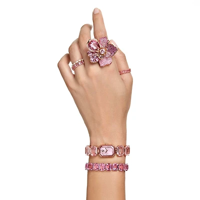 Idyllia cocktail ring, Pavé, Flower, Pink, 18K gold finish