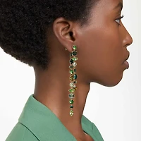 Gema drop earrings, Asymmetrical design, Mixed cuts, Extra long, Green, Gold-tone plated by SWAROVSKI