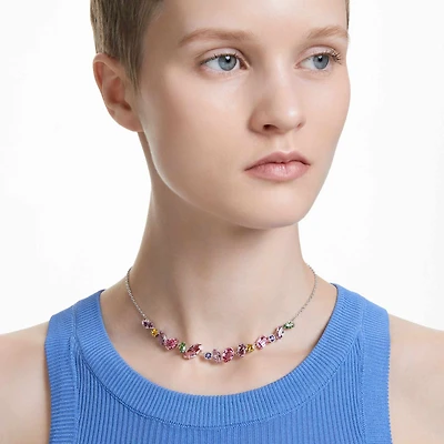 Gema necklace, Mixed cuts, Multicoloured, Rhodium plated