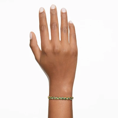 Matrix Tennis bracelet, Round cut, Green, Gold-tone plated