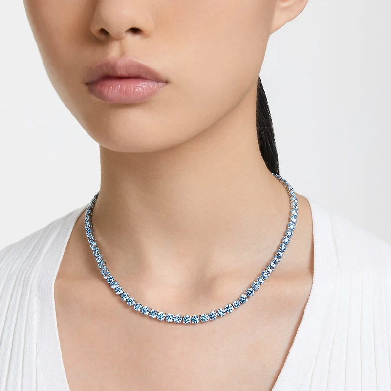 Matrix Tennis necklace, Round cut, Medium, Blue, Rhodium plated by SWAROVSKI