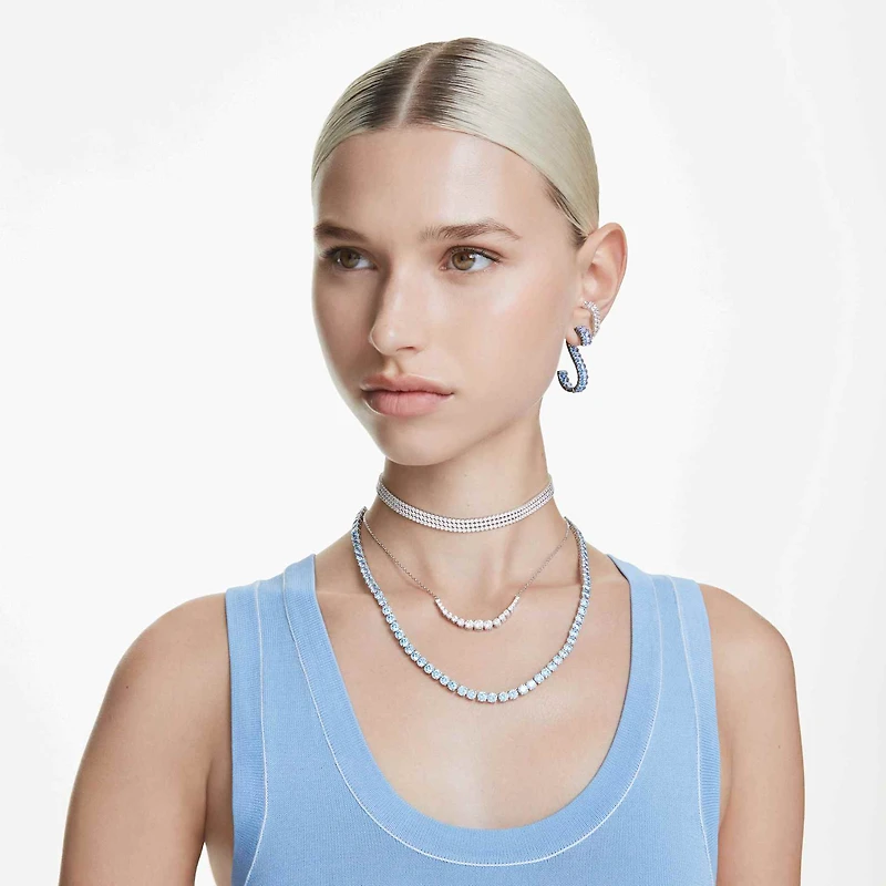 Matrix Tennis necklace, Round cut, Medium, Blue, Rhodium plated by SWAROVSKI