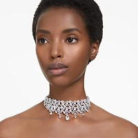 Mesmera choker, Mixed cuts, White, Rhodium plated by SWAROVSKI
