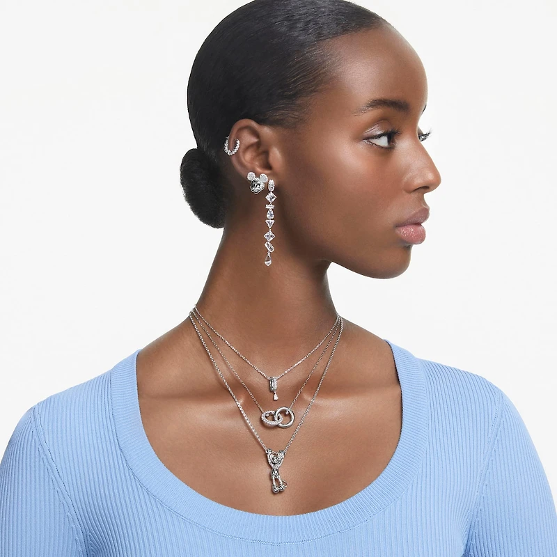 Mesmera drop earrings, Asymmetrical design, Mixed cuts, Long, White, Rhodium plated by SWAROVSKI