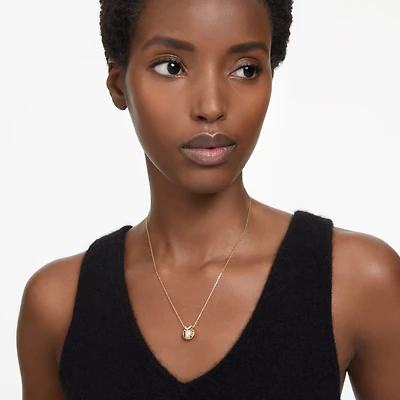 Bella V pendant, Round cut, Gold tone, 18K gold finish