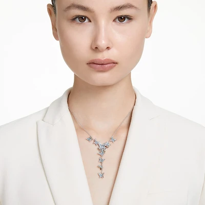 Idyllia Lilia Y necklace, Butterfly, Blue, Rhodium plated