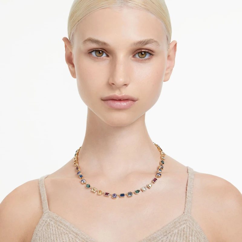 Imber necklace, Mixed cuts, Multicoloured, 18K gold finish