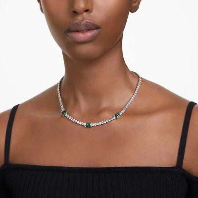 Matrix Tennis necklace, Mixed cuts, Green, Rhodium plated