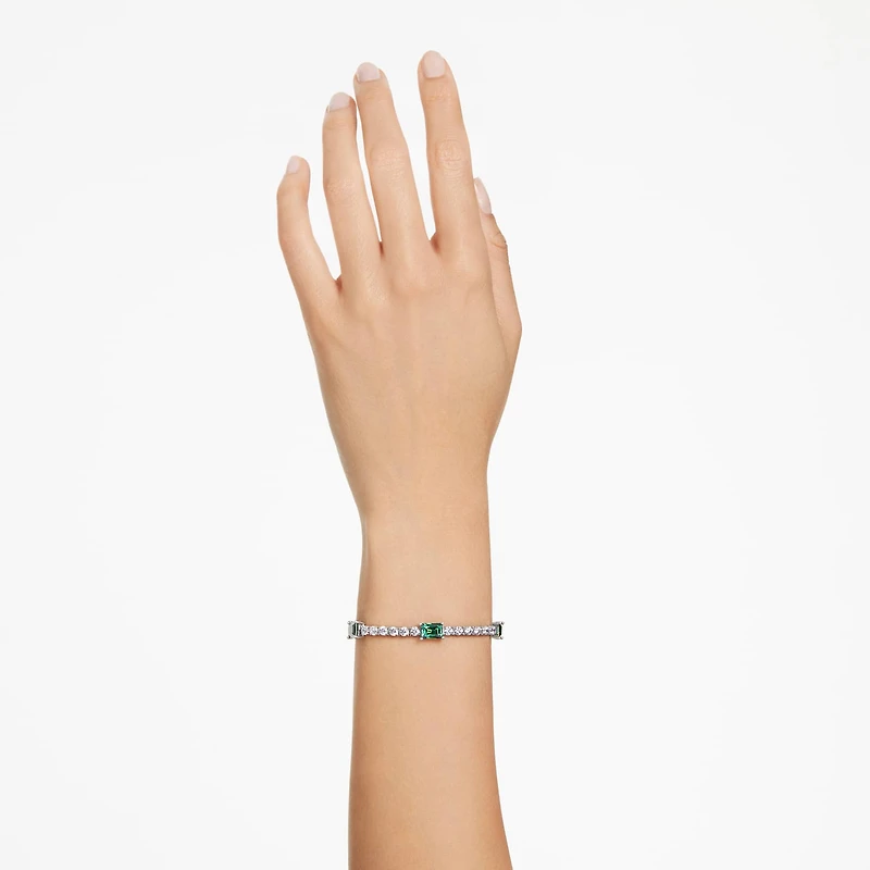 Matrix Tennis bracelet, Mixed cuts, Green, Rhodium plated by SWAROVSKI