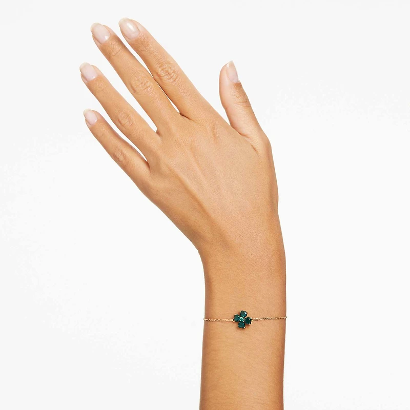 Idyllia bracelet, Mixed cuts, Clover, Green, Gold-tone plated by SWAROVSKI