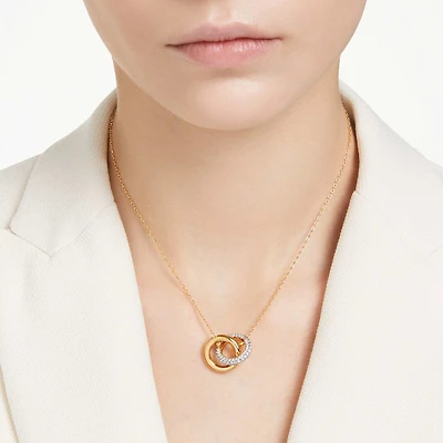 Dextera pendant, Interlocking loop, White, Gold-tone plated