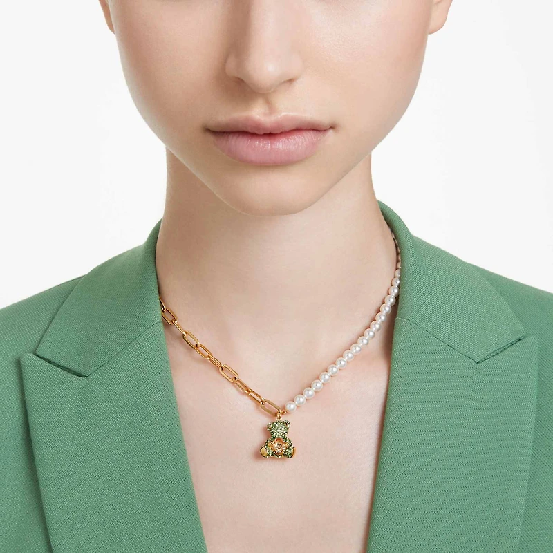 Teddy pendant, Crystal pearl, Bear, Multicoloured, Gold-tone plated by SWAROVSKI