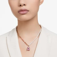 Teddy pendant, Crystal pearl, Bear, Pink, 18K rose gold finish