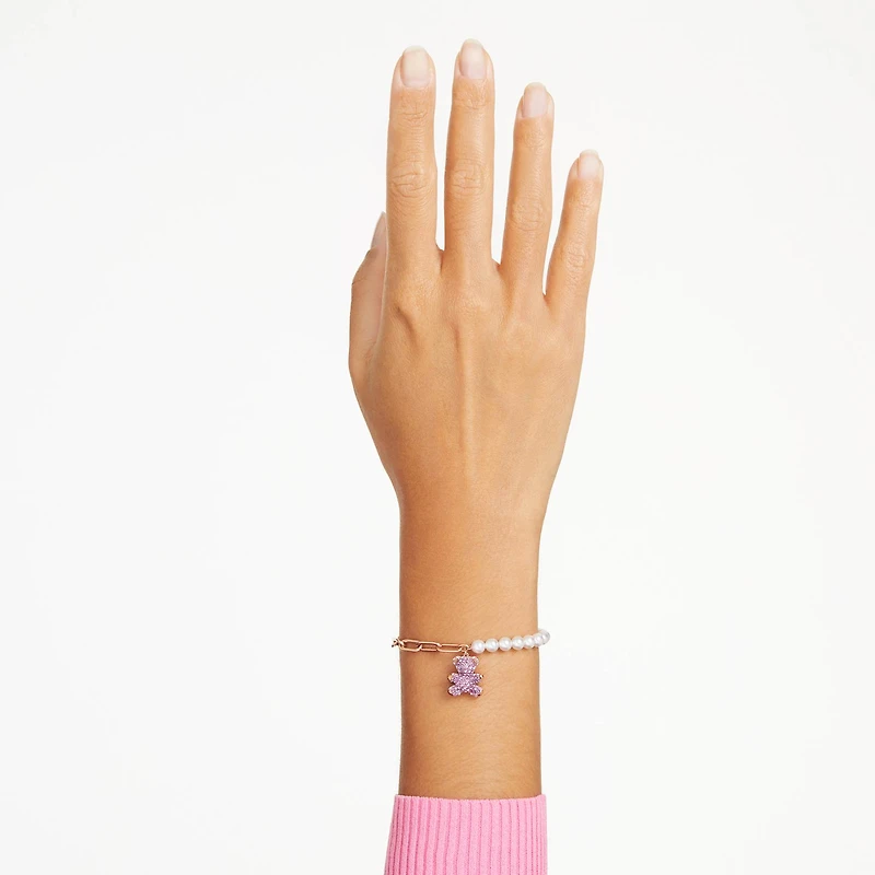 Teddy bracelet, Crystal pearl, Bear, Pink, 18K rose gold finish