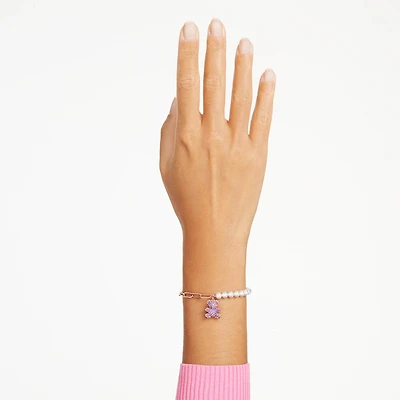 Teddy bracelet, Crystal pearl, Bear, Pink, 18K rose gold finish