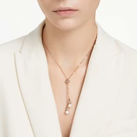 Originally Y pendant, Crystal pearl, White, 18K rose gold finish