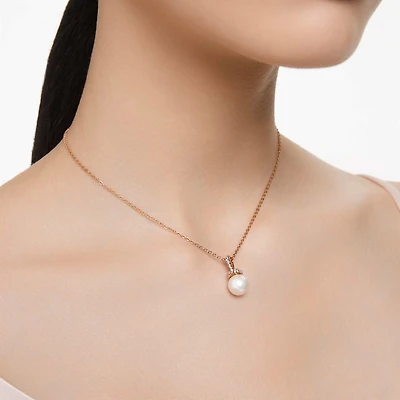 Originally pendant, Crystal pearl, White, Rose gold-tone plated
