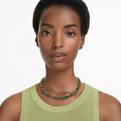 Millenia necklace, Octagon cut, Colour gradient, Green, Gold-tone plated