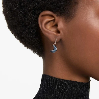 Sublima drop earrings, Crystal pearl, Asymmetrical design, Moon, Multicoloured, 18K rose gold finish