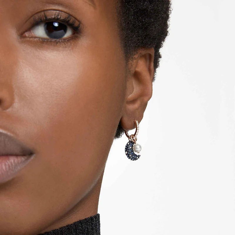 Sublima drop earrings, Crystal pearl, Asymmetrical design, Moon, Multicoloured, 18K rose gold finish