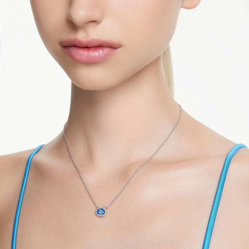 Constella necklace, Oval cut, Blue, Rhodium plated by SWAROVSKI