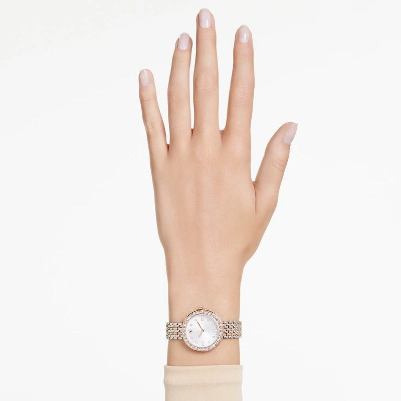 Matrix tennis 7-link watch, Swiss Made, Metal bracelet, Rose gold tone, Mixed metal finish by SWAROVSKI