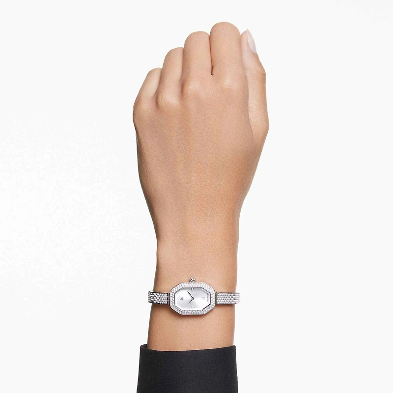 Dextera bangle watch, Swiss Made, Metal bracelet, Silver tone, Stainless steel by SWAROVSKI