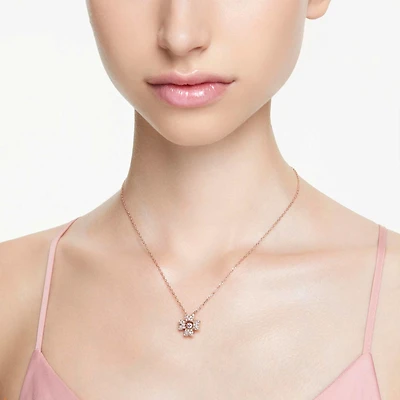 Idyllia pendant, Clover, White, Rose gold-tone plated