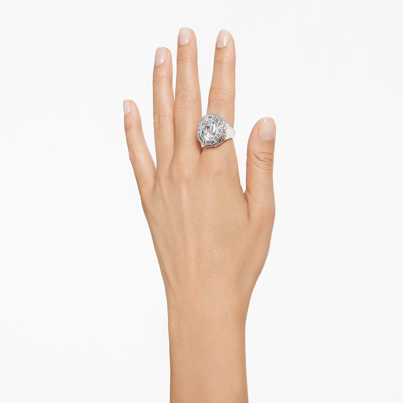 Mesmera cocktail ring, Octagon cut, White, Rhodium plated by SWAROVSKI