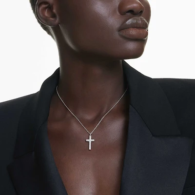 Insigne pendant, Pavé, Cross, White, Rhodium plated