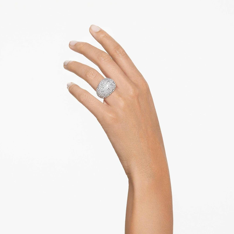 Luna cocktail ring, Moon, White, Rhodium plated by SWAROVSKI
