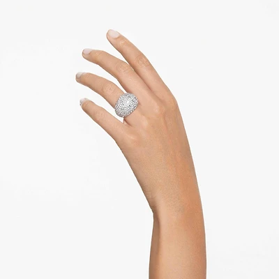 Sublima cocktail ring, Moon, White, Rhodium plated