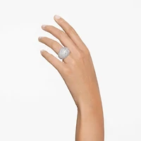 Sublima cocktail ring, Moon, White, Rhodium plated
