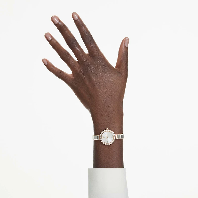 Matrix bangle watch, Swiss Made, Crystal bracelet, White, Rose gold-tone finish by SWAROVSKI