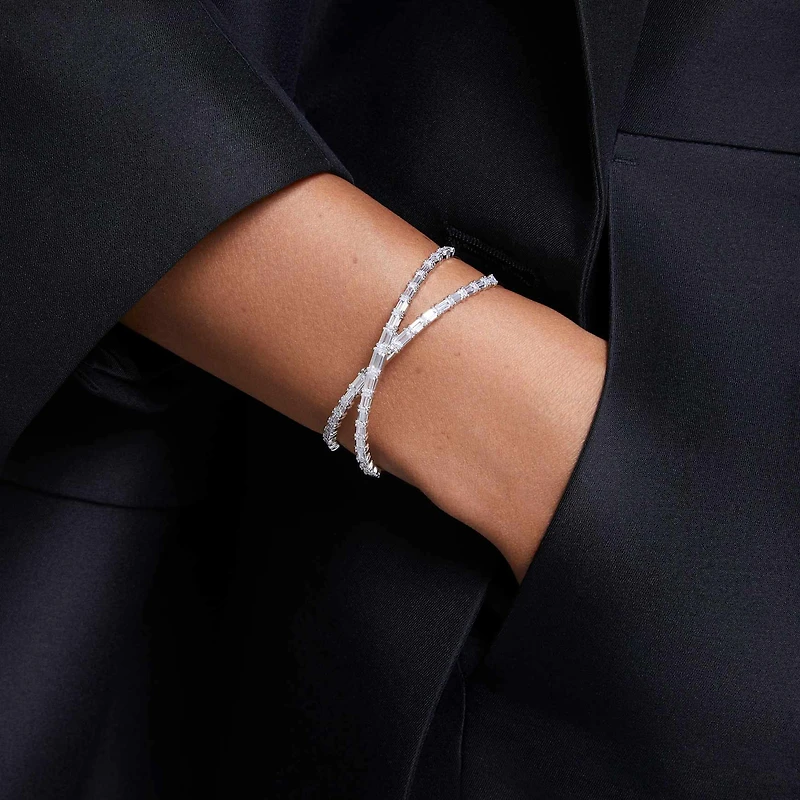 Hyperbola cuff, Infinity, White, Rhodium plated by SWAROVSKI