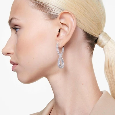 Hyperbola drop earrings, Infinity, White, Rhodium plated