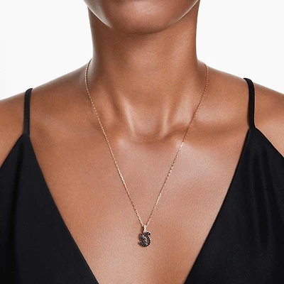 Swan pendant, Swan, Small, Black, 18K rose gold finish