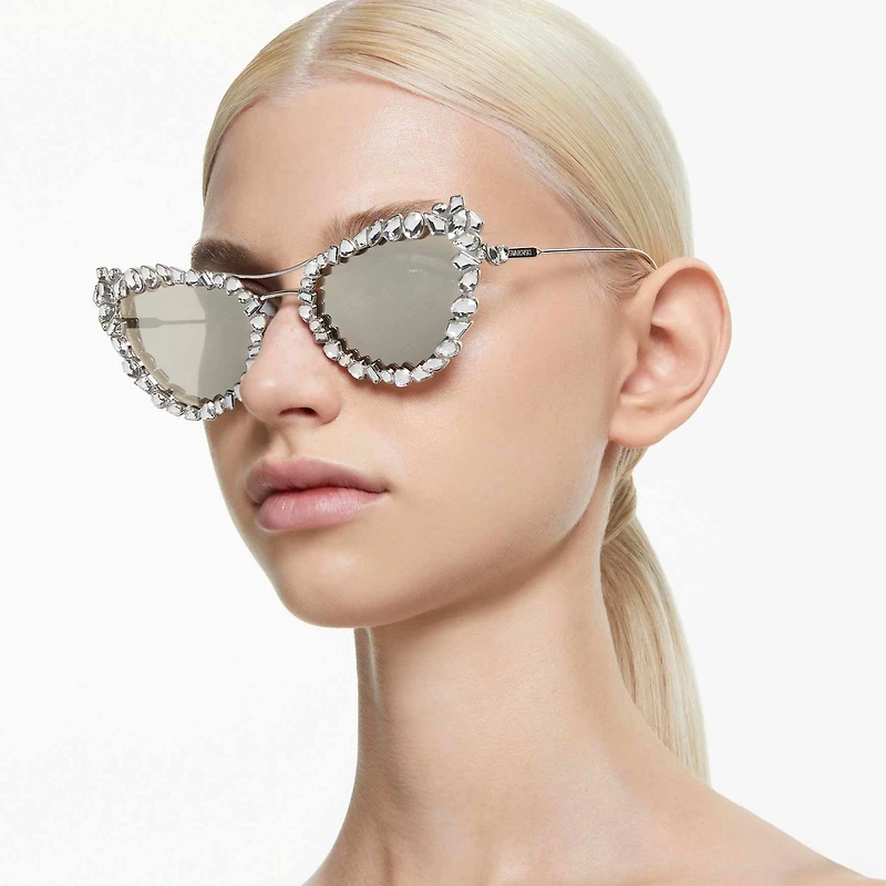 2 in 1 clip-on sunglasses, Statement, Cat-eye shape, SK7011, White by SWAROVSKI