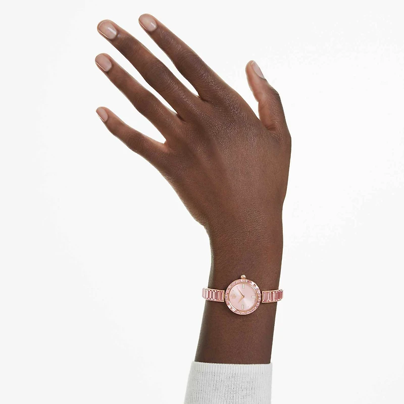 Matrix bangle watch, Swiss Made, Crystal bracelet, Pink, Rose gold-tone finish by SWAROVSKI