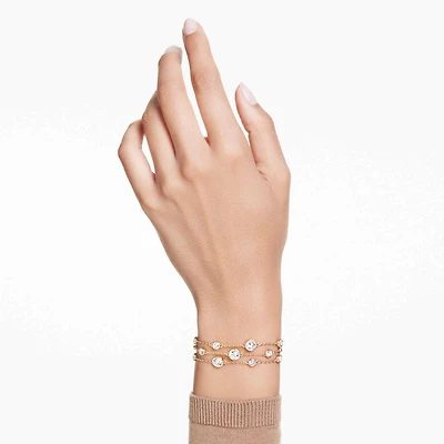 Imber wide bracelet, Round cut, White, 18K gold finish