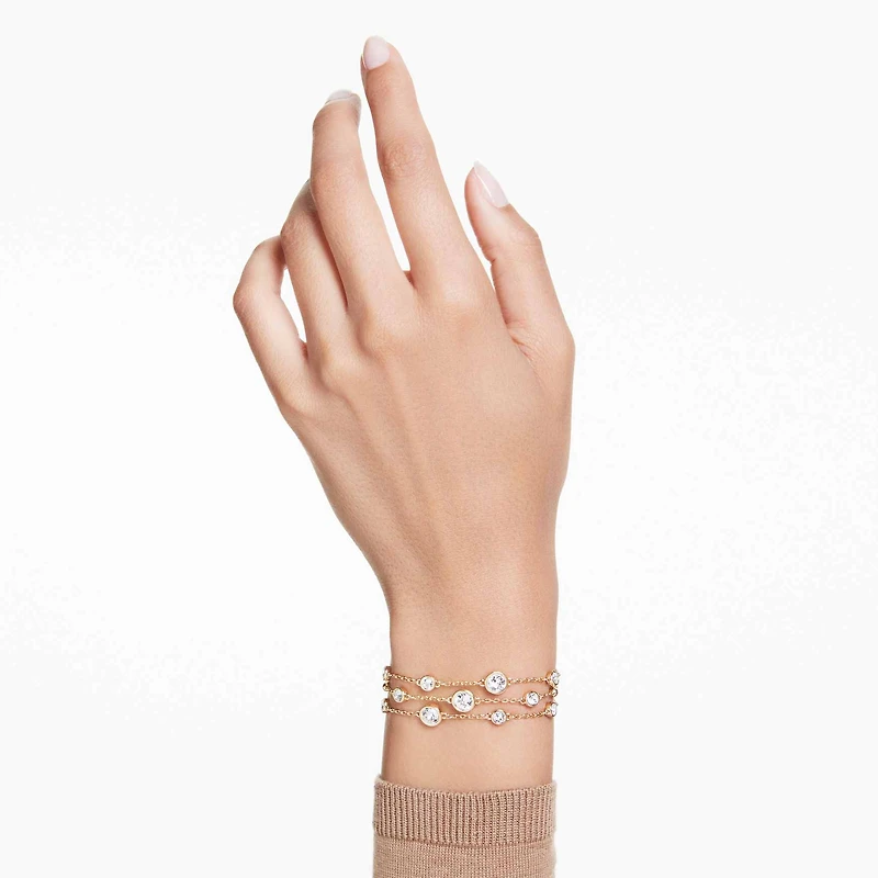 Imber wide bracelet, Round cut, White, Gold-tone plated by SWAROVSKI
