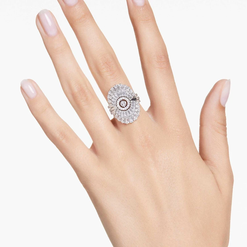 Idyllia ring, Set (3), Mixed cuts, Shell, White, Rhodium plated by SWAROVSKI