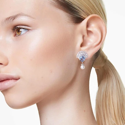 Idyllia drop earrings, Crystal pearl, Shell, Blue, Rhodium plated