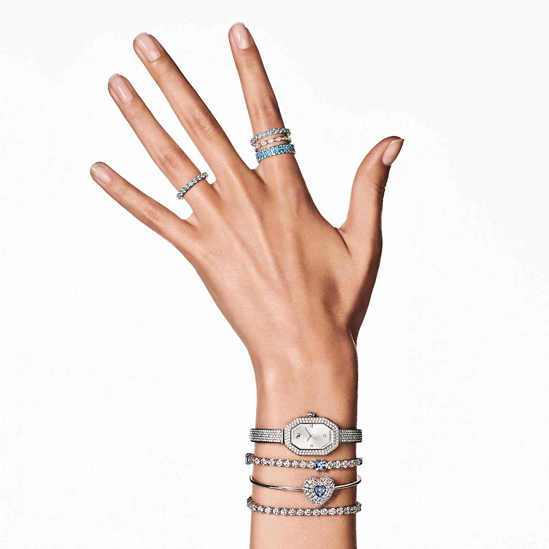 Hyperbola bangle, Heart, Blue, Rhodium plated by SWAROVSKI