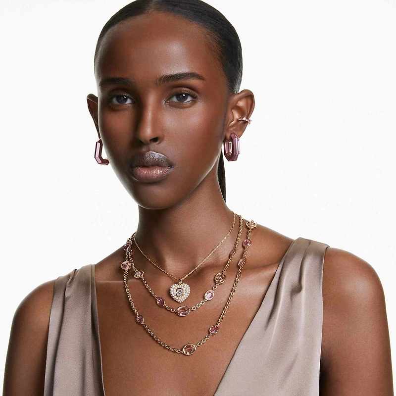 Idyllia pendant, Crystal pearl, Heart, White, 18K gold finish