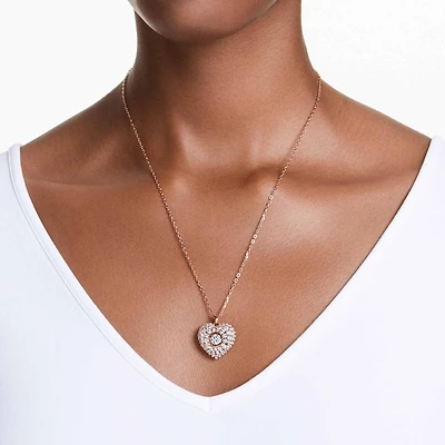 Idyllia pendant, Crystal pearl, Heart, White, Rose gold-tone plated
