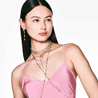 Idyllia pendant, Octagon cut, Crystal pearl, Heart, Pink, 18K gold finish