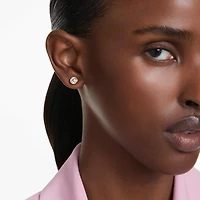 Imber stud earrings, Round cut, White, 18K gold finish