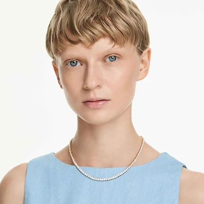 Matrix Tennis necklace, Round cut, White, 18K gold finish